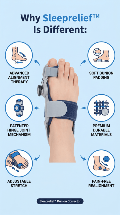 Sleeprelief Bunion Corrector - why it works differently than night splints and gel spacers