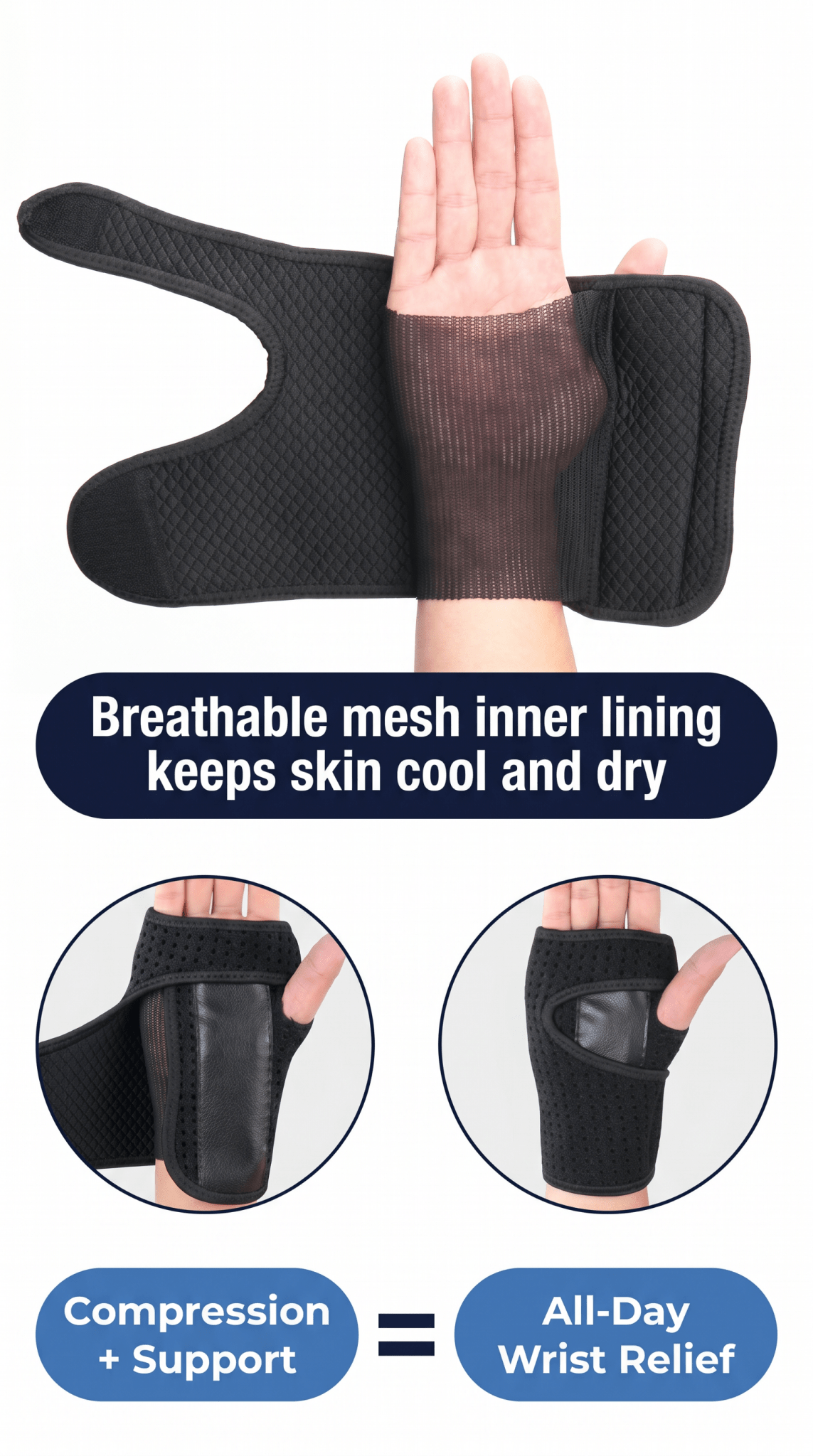 Sleepwrist Carpal Tunnel Brace - breathable wrist brace stays on through the night